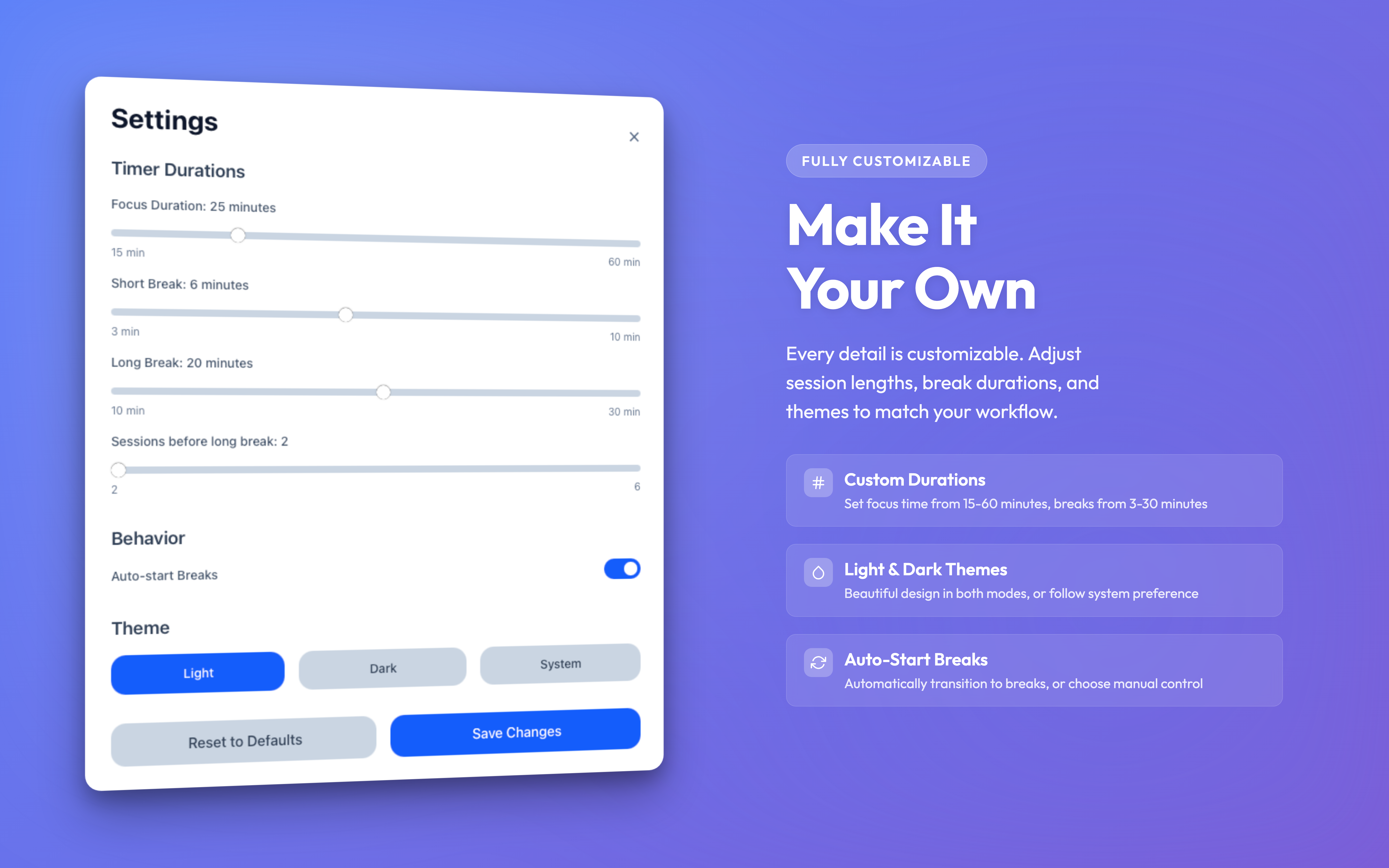 Customizable Settings